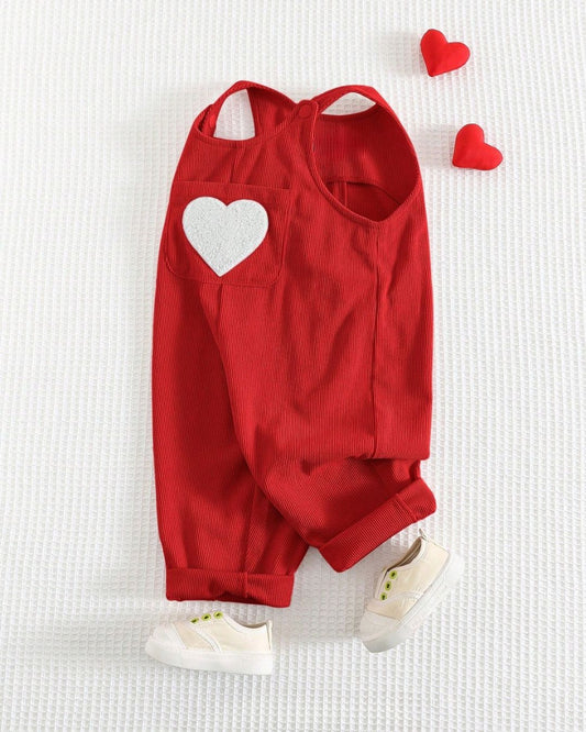 Baby Girls Valentine's Heart Decor Sleeveless Casual Overall Jumpsuit | 6M - 3Y