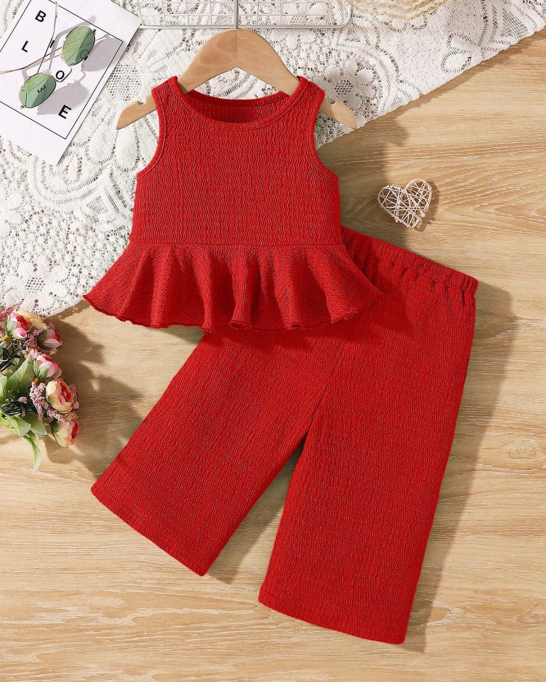 Baby Girls Red Sleeveless Top & Pant Set | 6M - 3Y