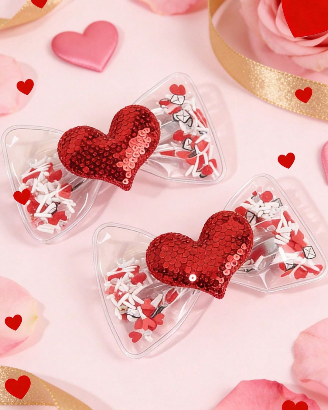 Red Sequin Heart Hair Clips