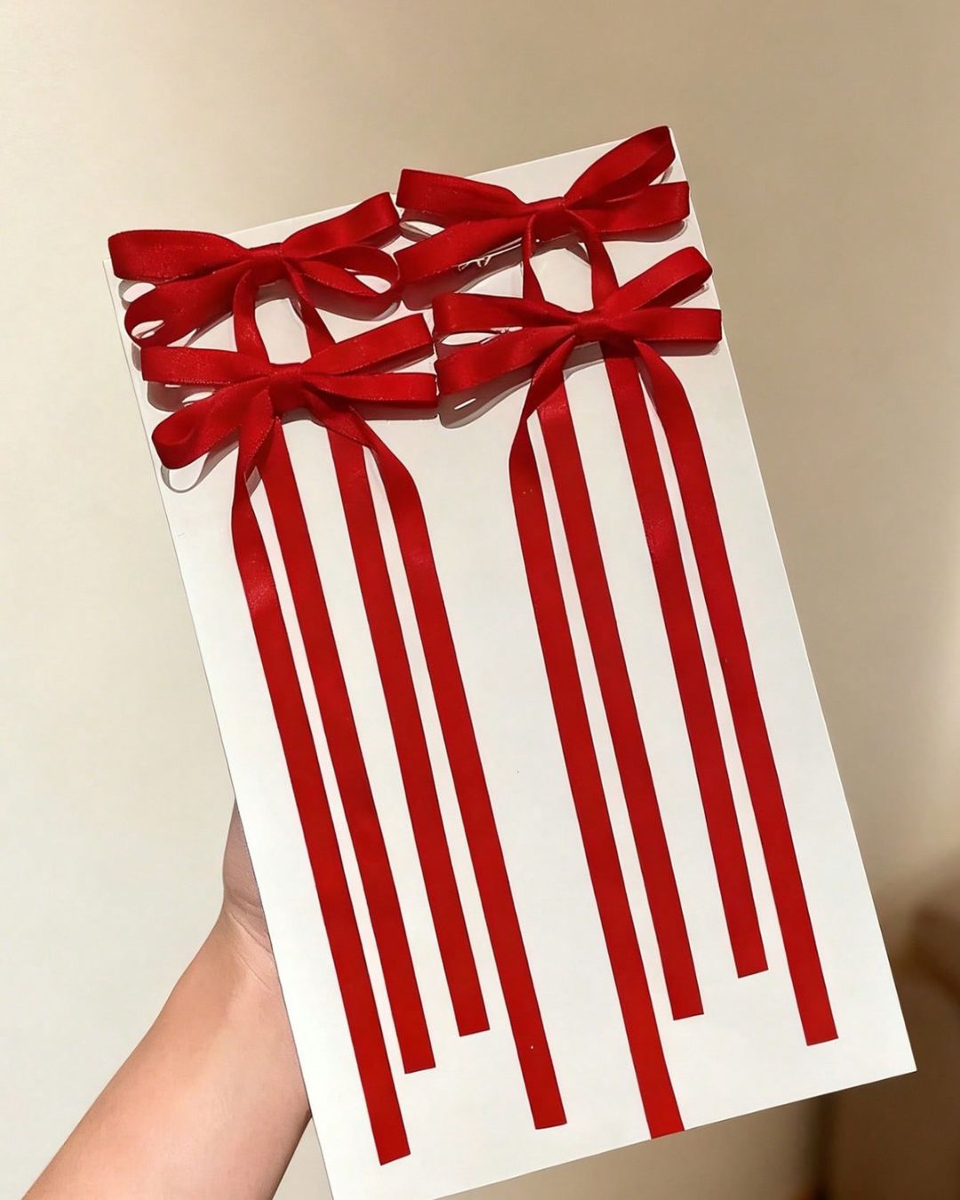 Red Satin Long Tail Bow Hair Clips
