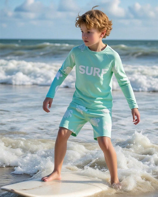 Young Boys Turtle Print Tankini Top & Shorts Set | 4Y - 7Y