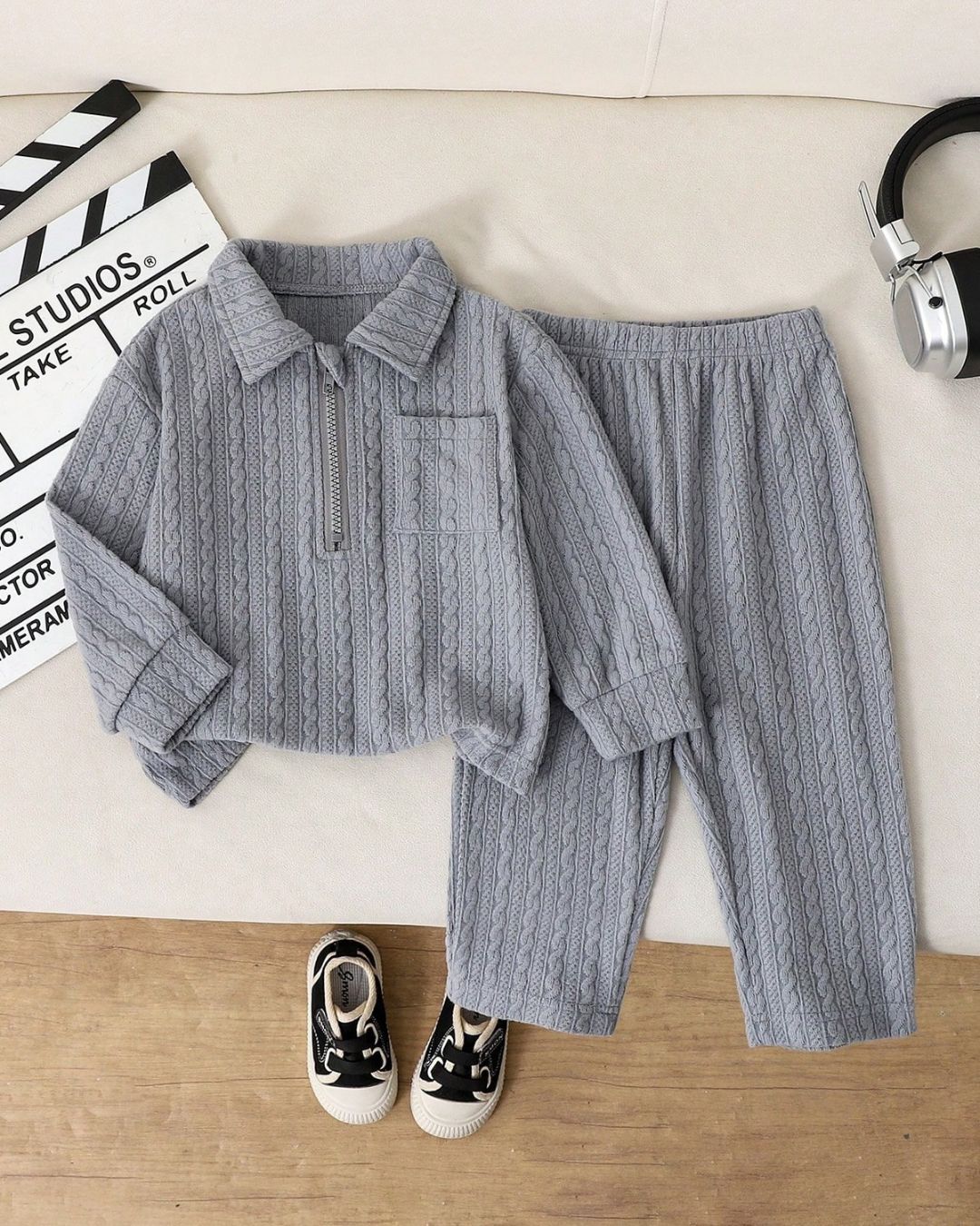 Baby Boys Grey Cable Knit Two Piece Set | 6M - 3Y