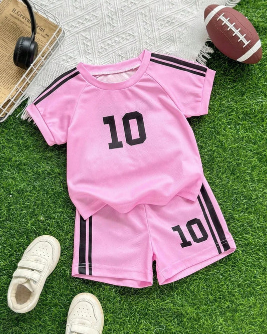 Baby Girls/Boys Pink Short Sleeve Football Jersey & Shorts Set | 6M - 3Y