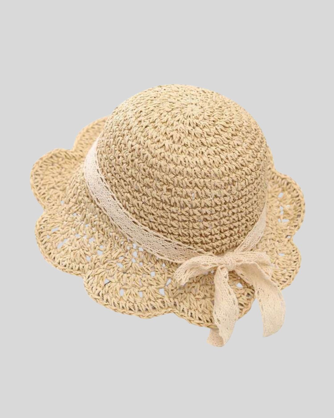 Wide Brim Straw Lace Bow Detail Sun Hat | 1Y - 6Y