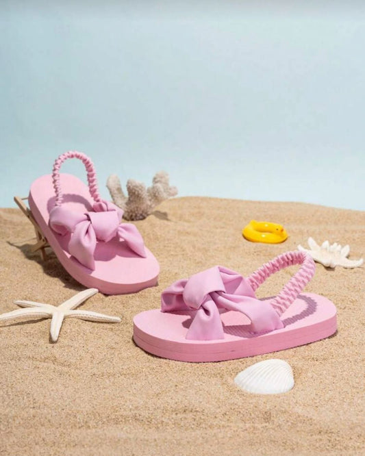 Light Pink Bow Details Elastic Slingback Straps Sandals