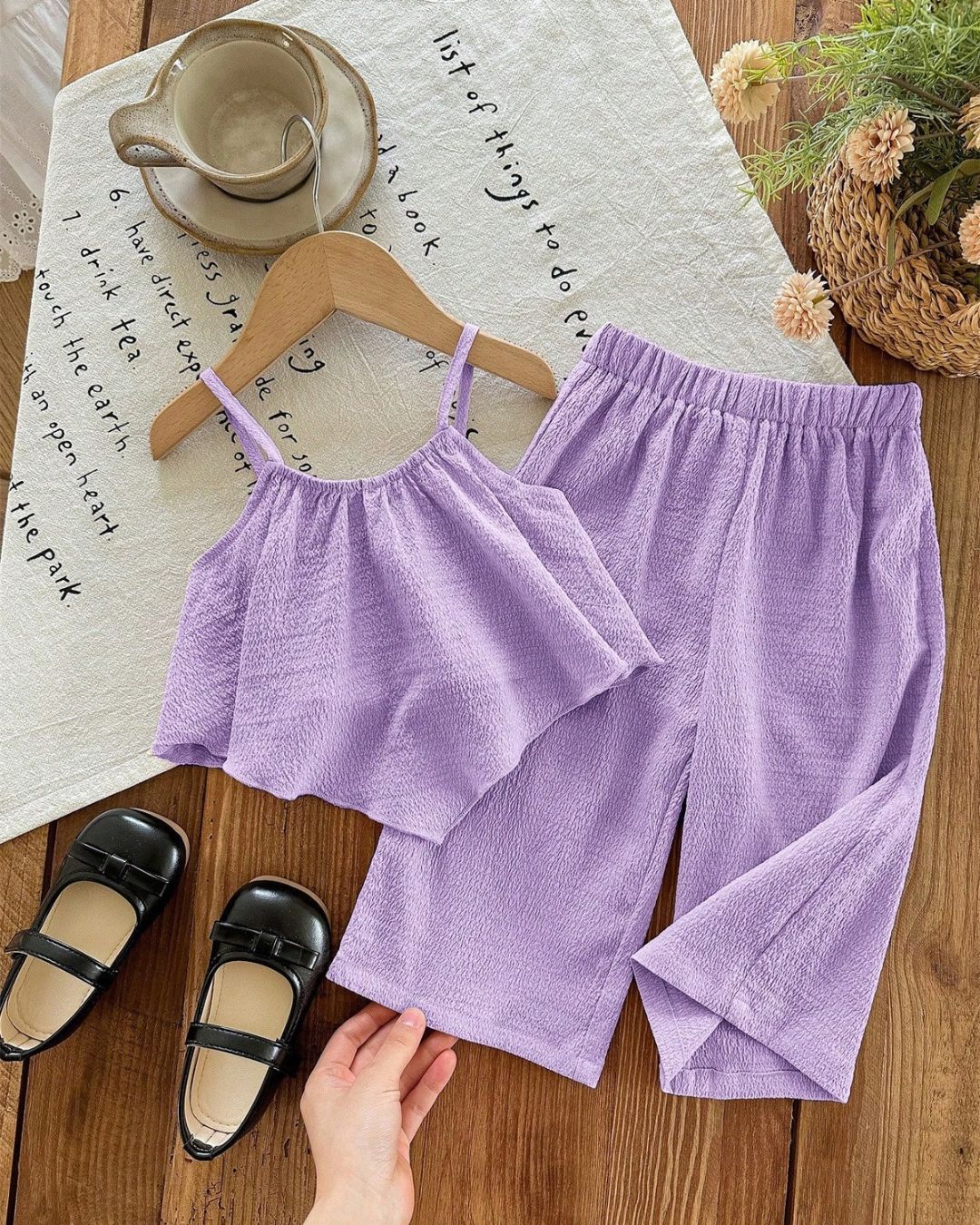 Baby Girls Purple Smocked Cami Top & Wide Leg Pants Set | 6M - 3Y
