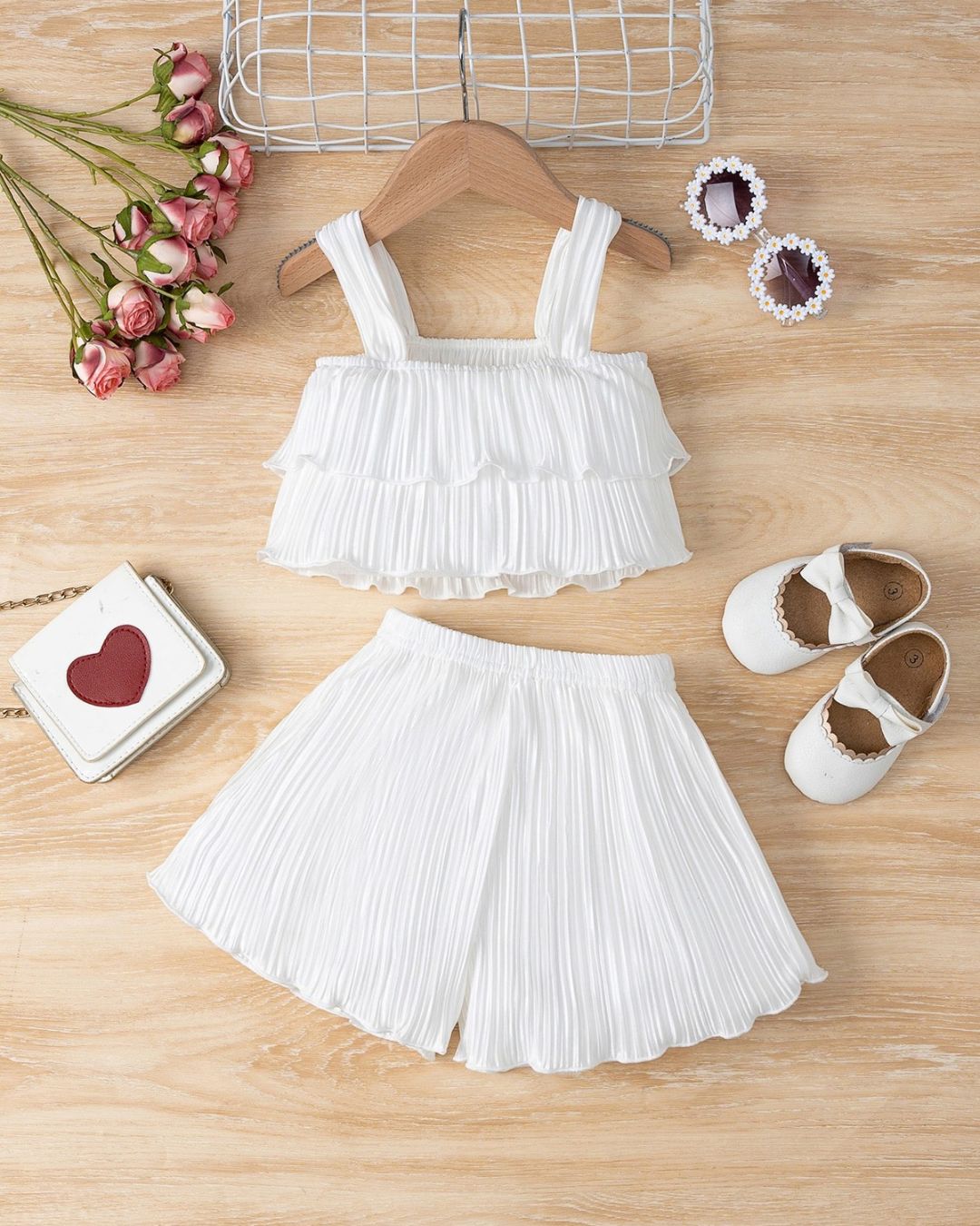 Baby Girls Double Layer Lettuce Edge Cami Top & Shorts Set | 6M - 3Y