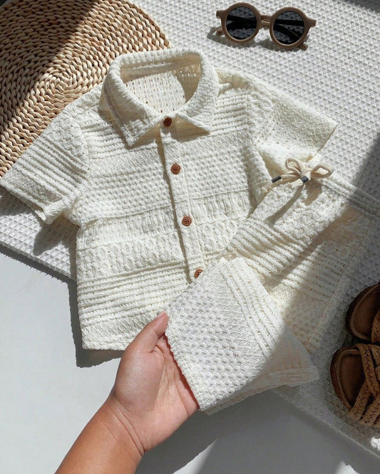 Baby Boys Apricot Textured Short Sleeve Collared Shirt & Shorts Set | 6M - 3Y
