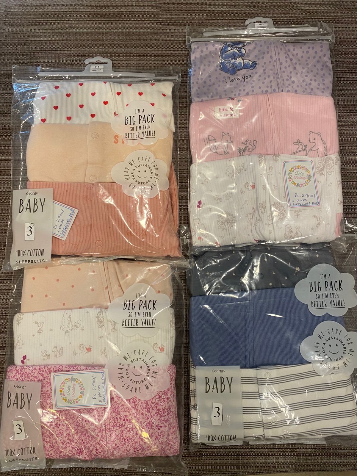 Baby Beddings 3Pcs Sleep Suits Set | 0-3M