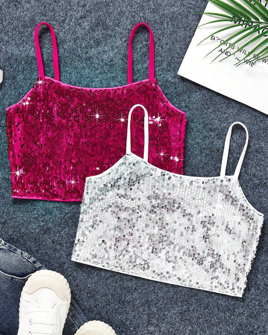 Young Girls Sequins Camisole Tops | 4Y - 7Y