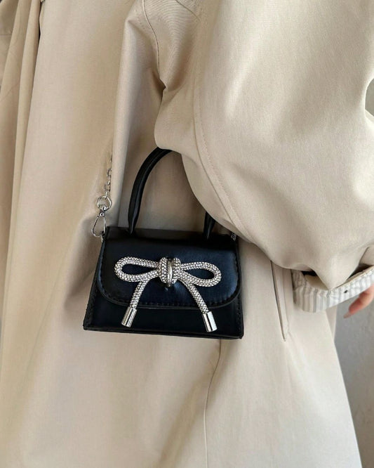 BB Bow Design Solid Color Mini Shoulder Bag