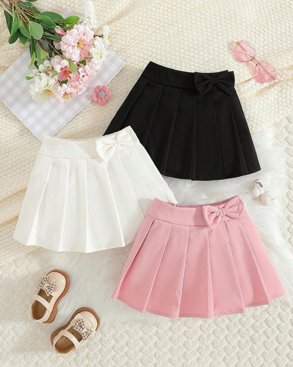 Baby Girls Solid Color Bow Design Pleated Skirt | 3M - 3Y