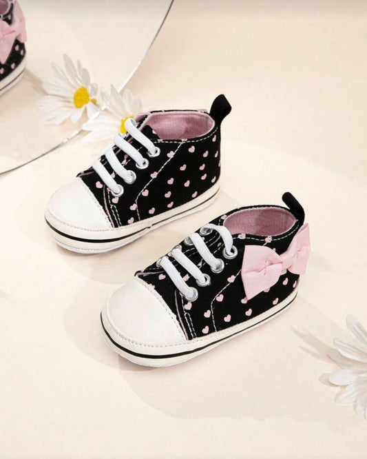 BB Heart Printed Bow Decor Lace-up Front Sneakers