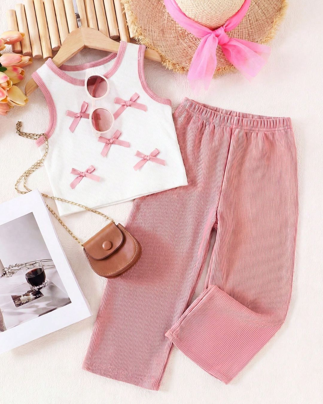 Baby Girls Candy Color Bow Decor Tank Top & Casual Pants Set | 6M - 24M