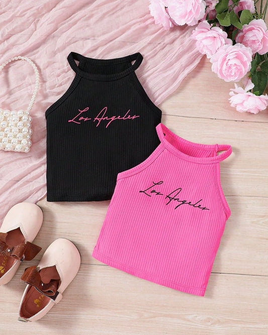 Young Girls Fashionable Solid Color Halter Neck Top | 4Y - 7Y