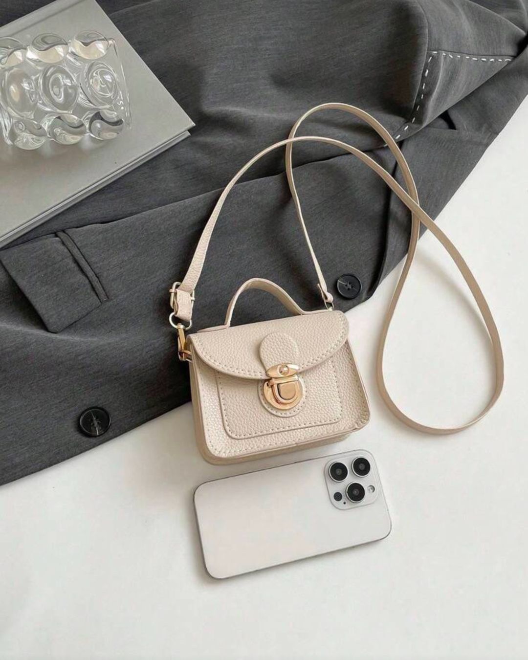 BB PU Leather Beige Color Crossbody Bag