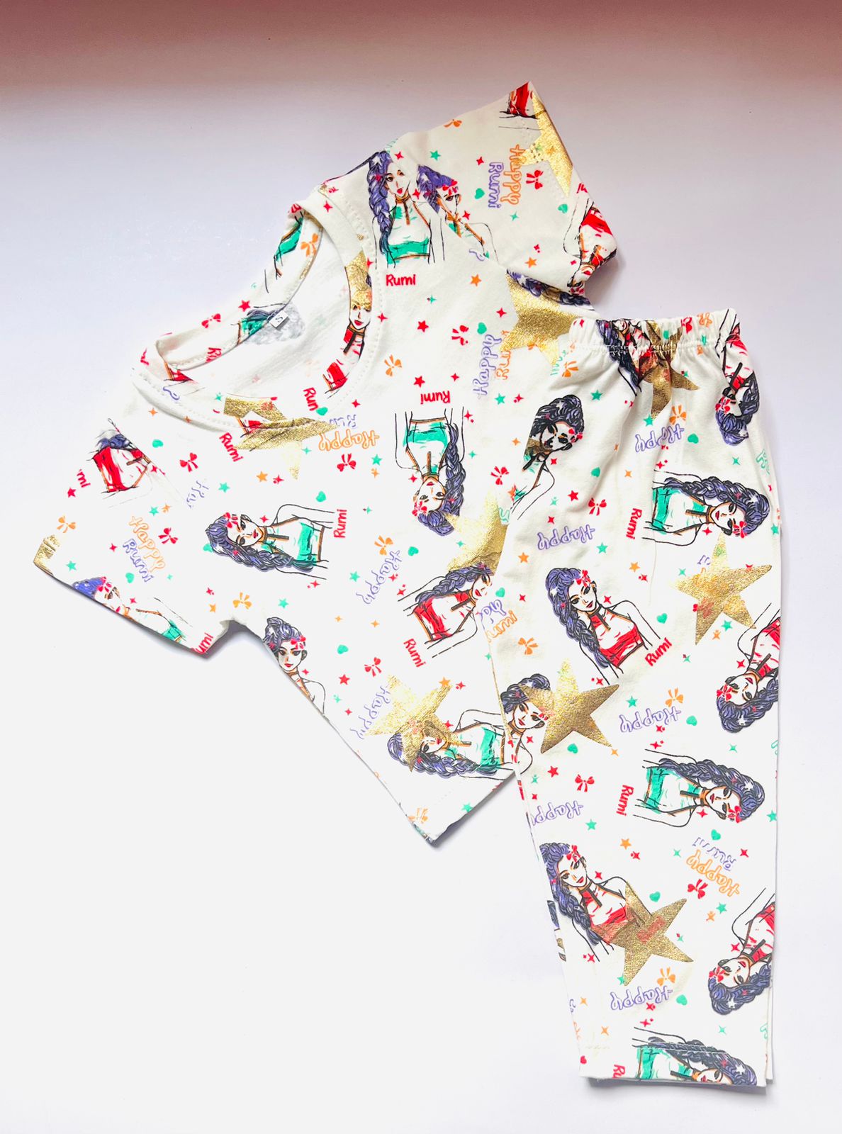 TCB White Color Rumi Printed PJ Set