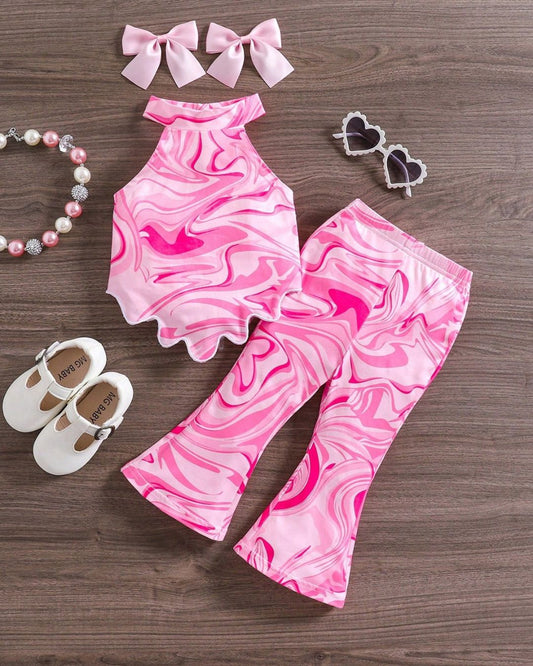 Baby Girls Swirl Design Sleeveless Tank Top & Long Pants Set | 6M - 3Y