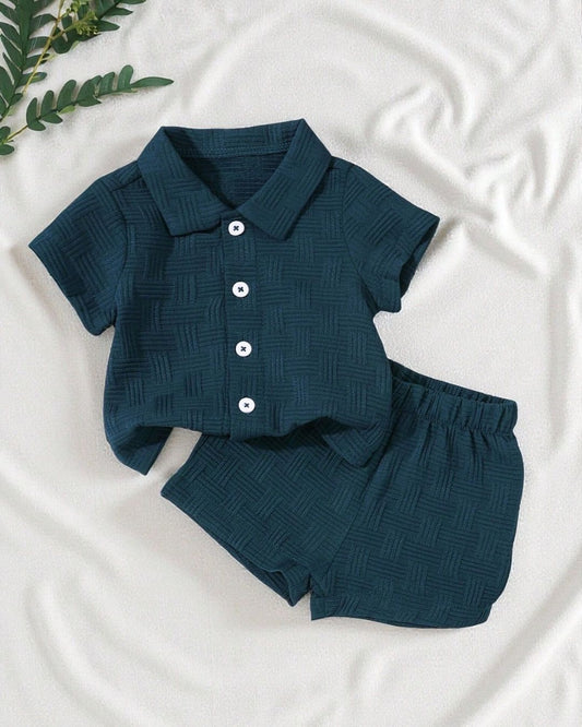 Baby Boys Solid Color Textured Shirt & Shorts Set | 3M - 3Y