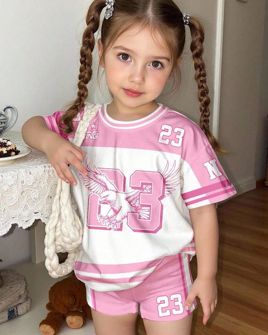 Baby Girls Round Neck Loose Short Sleeve T-Shirt & Cycling Shorts Set | 6M - 3Y