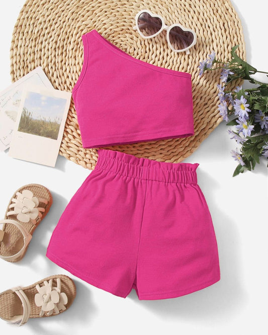 Baby Girls One Shoulder Top & Paper Bag Waist Shorts | 6M - 3Y