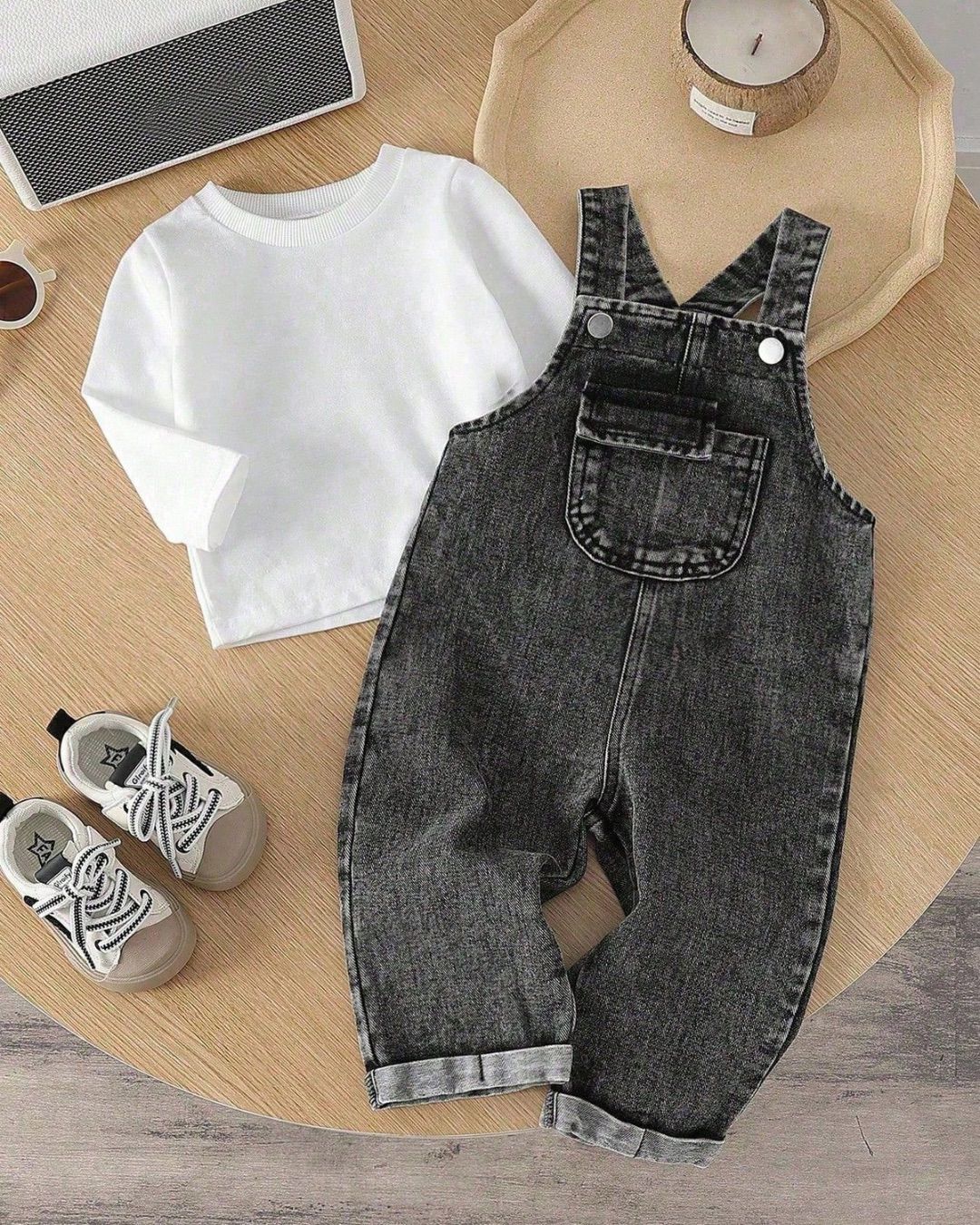 Baby Boys Round Neck Long Sleeve T-Shirt & Casual Denim Bib Pants Set | 3M - 3Y