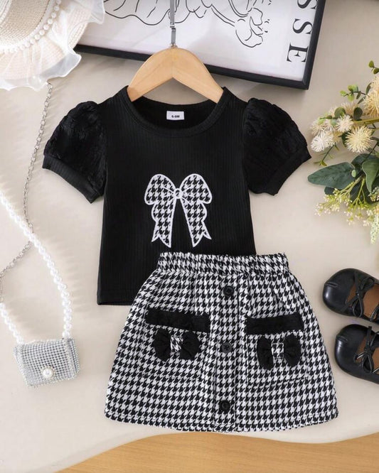 Baby Girls Ruffled Solid Color Top & Plaid Ruffle Skirt Set | 6M - 3Y