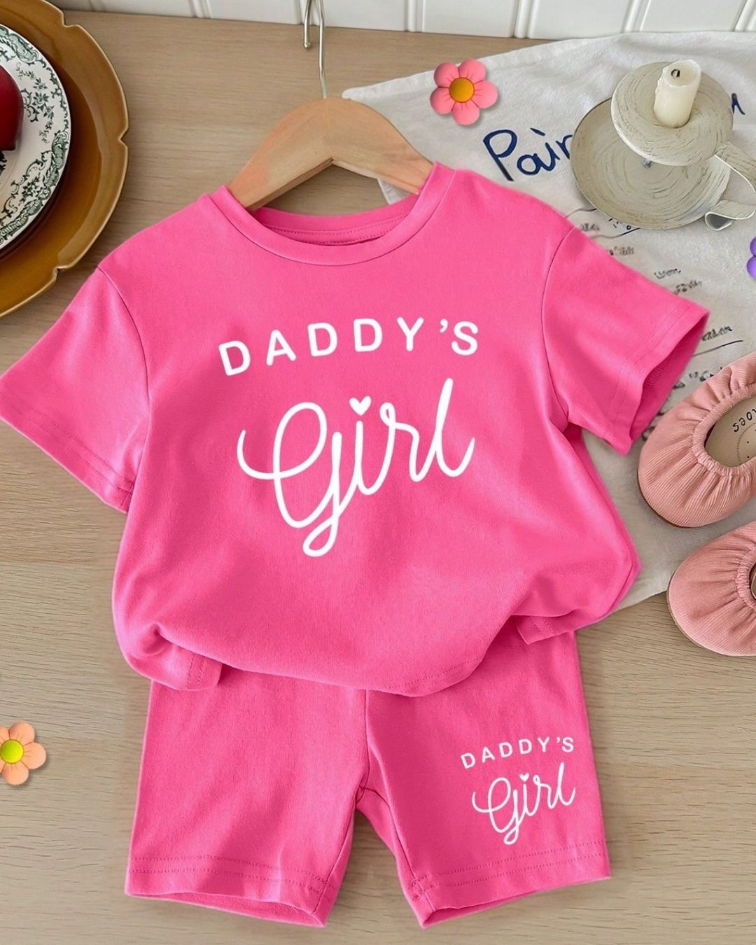 Baby Girls Daddy's Girl Printed Tee & Solid Color Shorts Set | 6M - 3Y