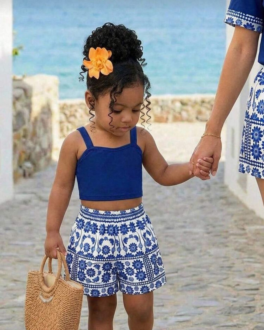 Baby Girls Summer Cute Solid Color Crop Top & Floral Print Shorts | 6M - 3Y