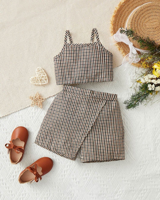 Baby Girls Houndstooth Print Cami Top & Asymmetrical Hem Skort Set | 6M - 3Y