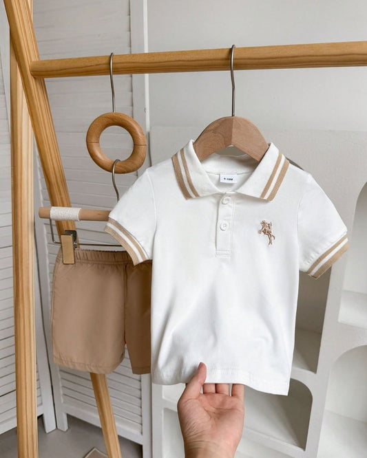 Baby Boys Casual Short Sleeve Polo Shirt & Solid Color Shorts Set | 6M - 3Y