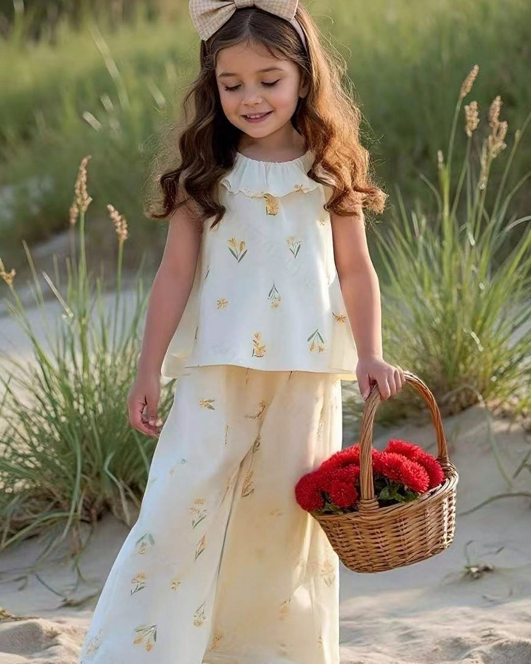 Young Girls Floral Print Hem Top & Wide Leg Pants Set | 4Y - 7Y