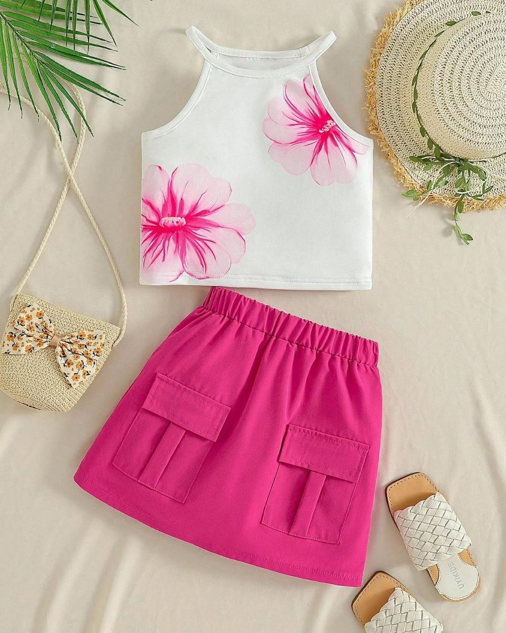 Young Girls Floral Printed Cami Top & Mini Skirt Set | 4Y - 7Y