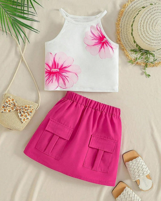 Young Girls Floral Printed Cami Top & Mini Skirt Set | 4Y - 7Y