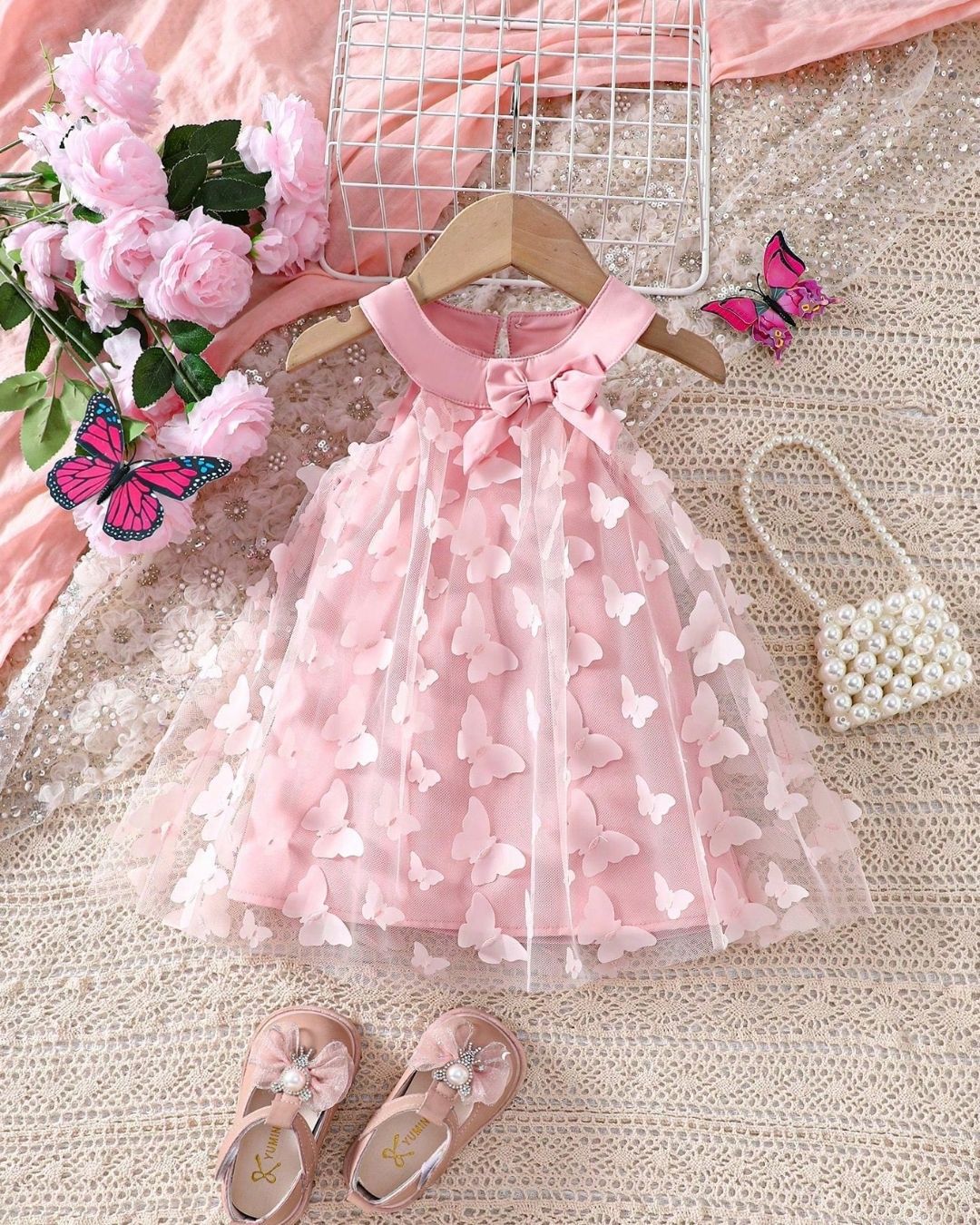 Baby Girls Butterfly Decor Mesh Halter Neck Dress | 6M - 3Y