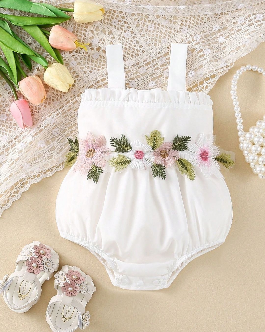 BB Newborn Vintage Flowers Embroidery Bodysuit