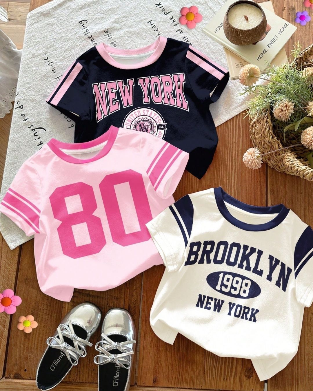 Baby Girls Retro Sporty Colorblock College Style Tee | 6M - 3Y