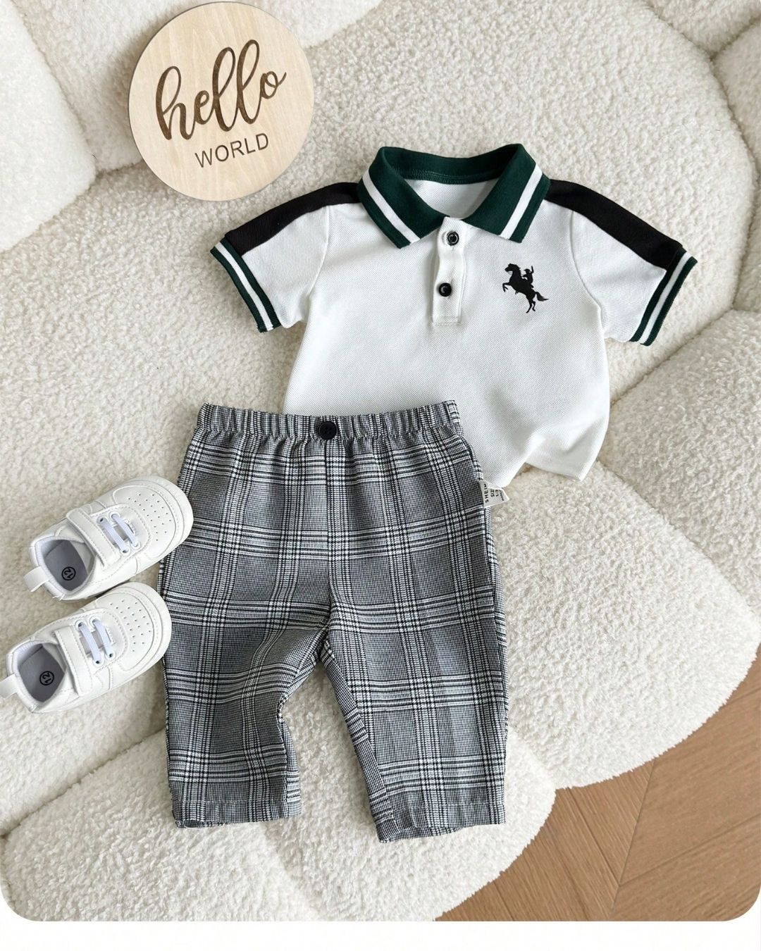 BB Newborn Collared Short Sleeve Polo Shirt & Plaid Trouser Set