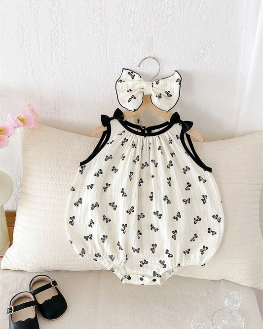 BB Newborn Black & White Color Block Romper With Headband