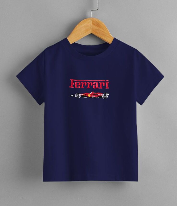 TCB Ferrari Embroidery Navy Blue Color T-Shirt