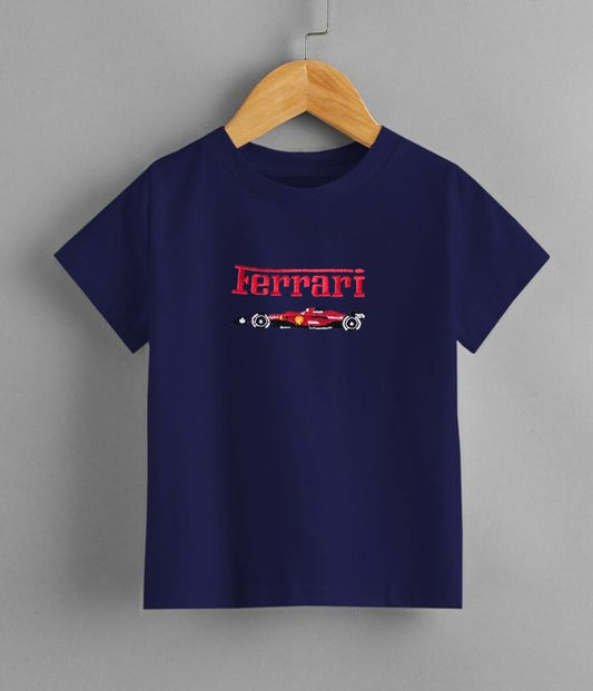 TCB Ferrari Embroidery Navy Blue Color T-Shirt