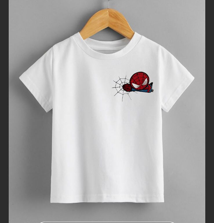 TCB Spiderman Embroidery White Color T-Shirt