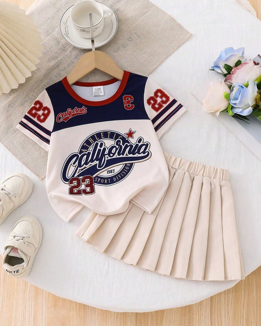 Baby Girls California Graphic Tee & Pleated Skirt Set | 6M - 3Y