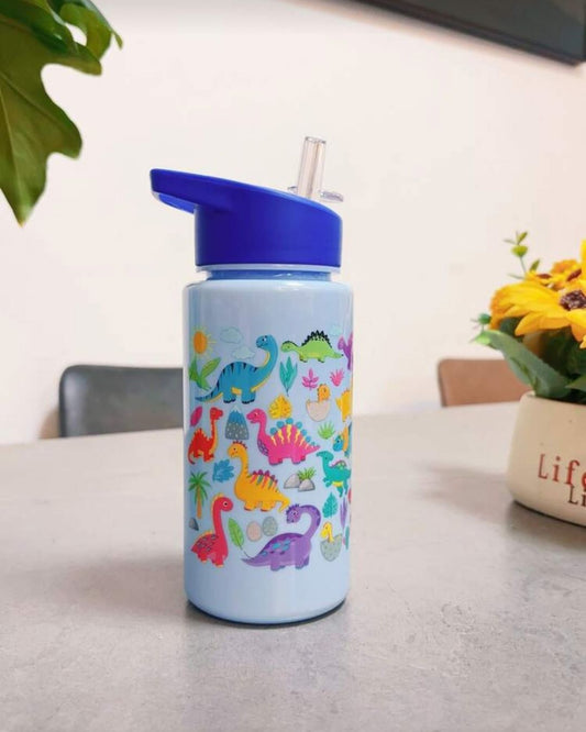 BB Cartoon Dinosaurs Design Blue Water Bottle