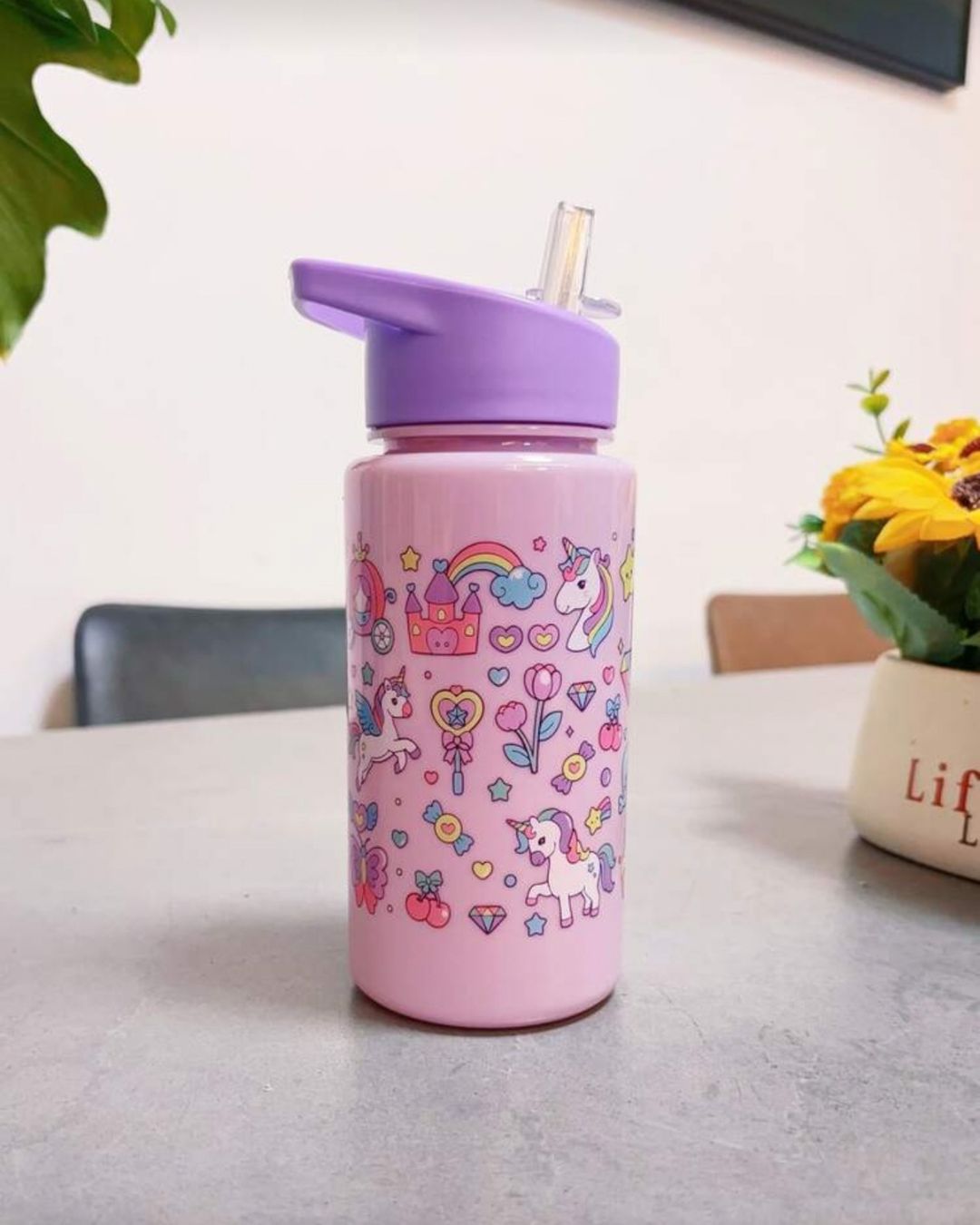 BB Cartoon Unicorn Theme Purple Water Bottle