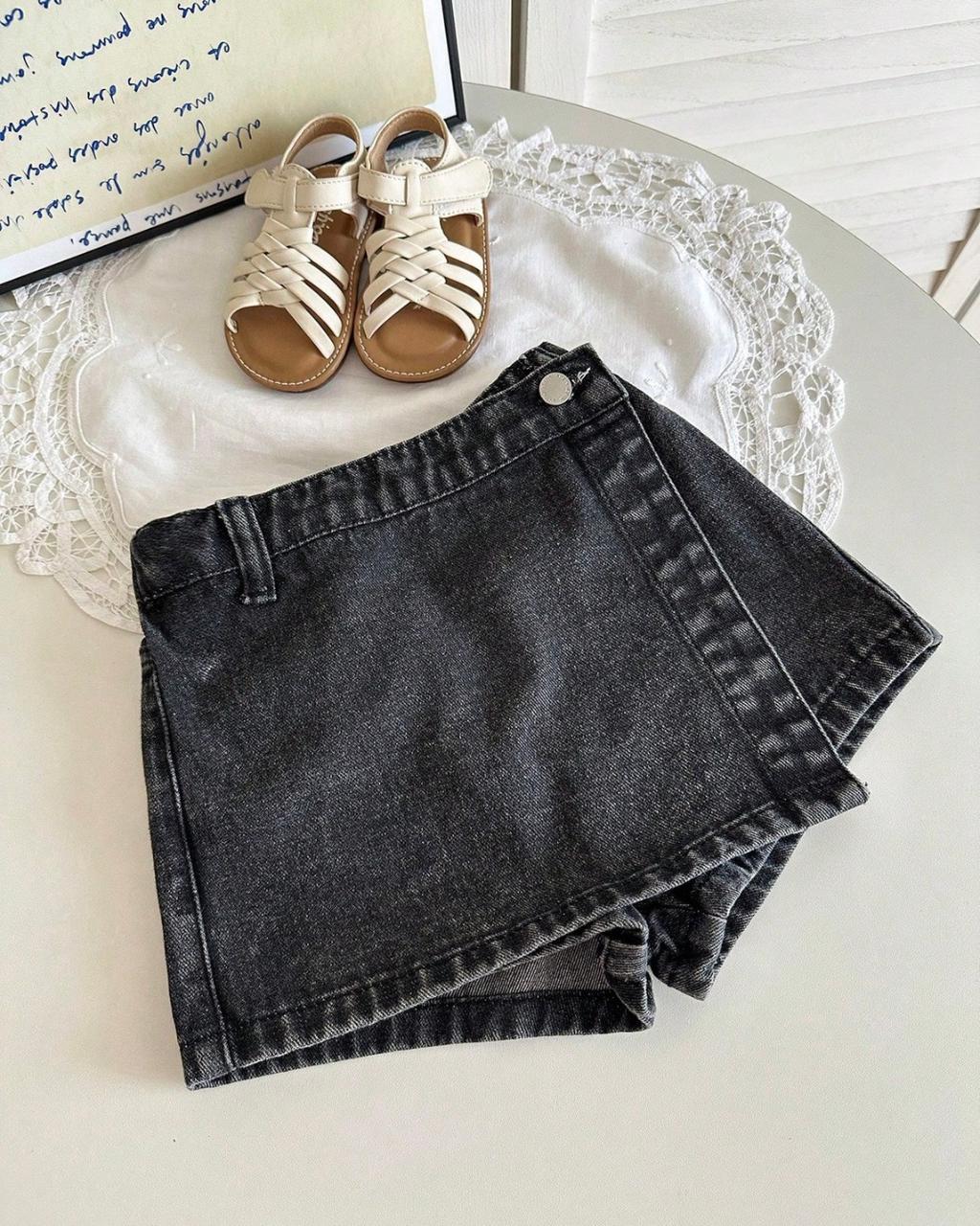 Young Girls Y2K Streetwear Washed Black Denim Skort | 4Y - 7Y