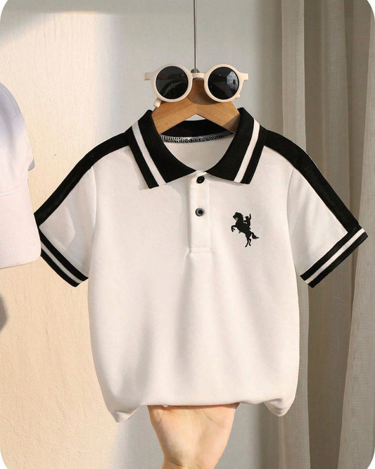 Young Boys Casual Comfortable Versatile Graphic Colorblock Short Sleeve Polo Shirt | 4Y - 7Y