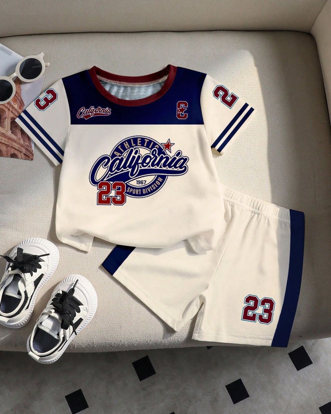 Young Girls/Boys Casual Sports Style Numeric 23 & California Round Neck T-Shirt & Shorts Set | 4Y - 7Y
