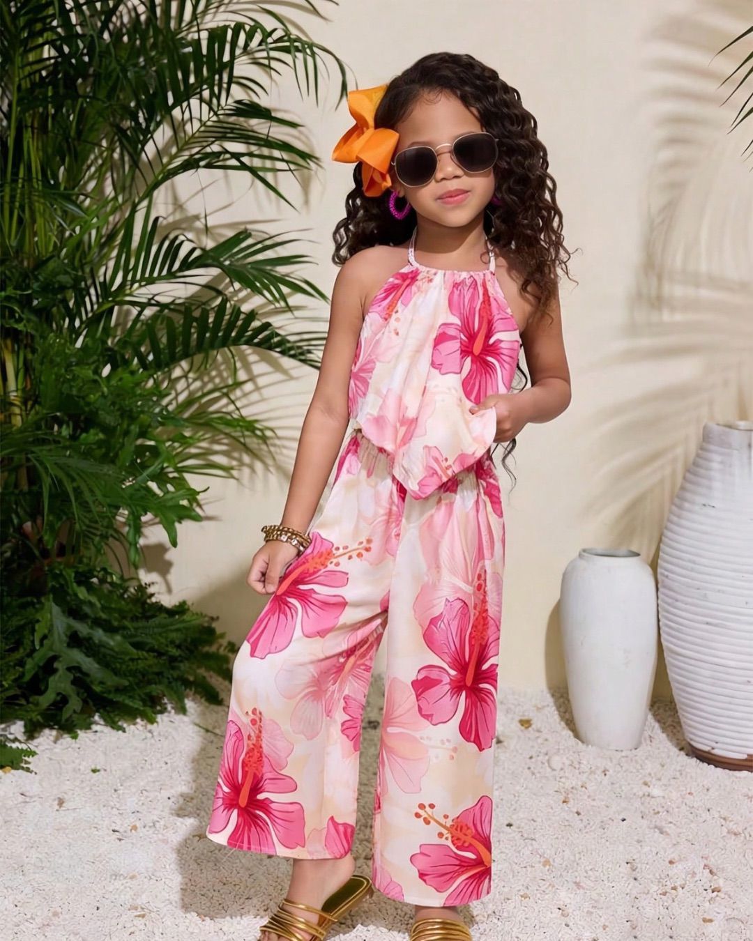 Young Girls Floral Printed Halter Neck Camisole Top & Pants Set | 4Y - 7Y