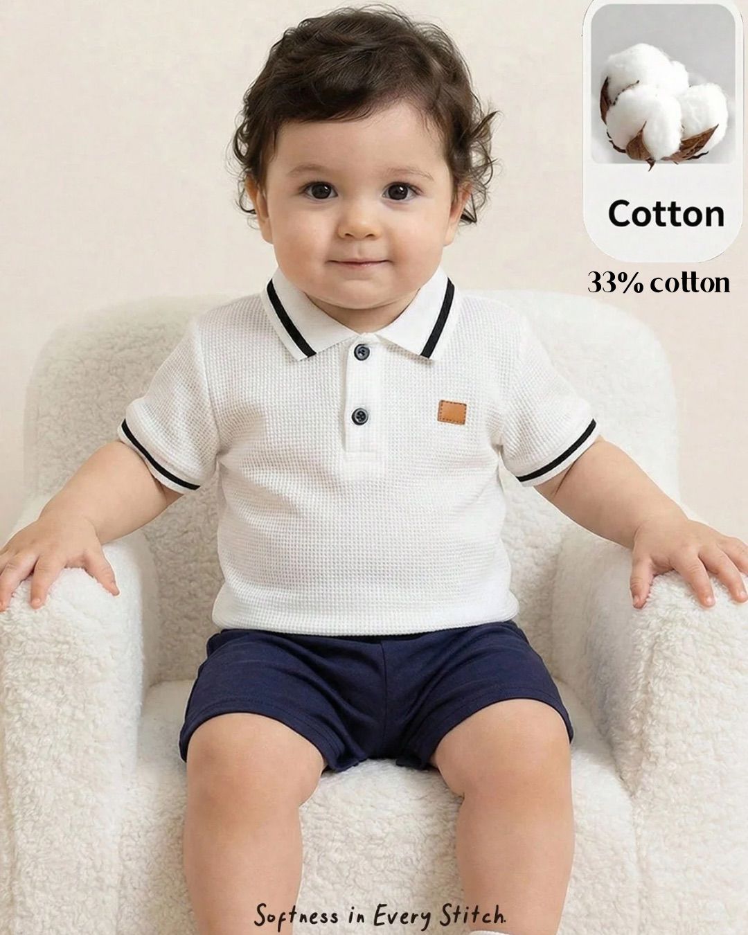 Baby Boys Casual Solid Color with Strips Polo Shirt & Solid Color Shorts Set | 6M - 3Y